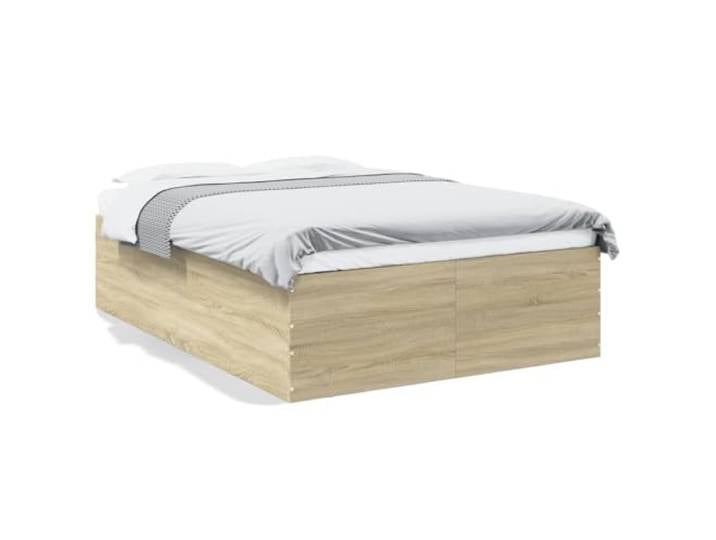 PUGYNBK Bettgestell aus Holz, Sonoma-Eiche, 135 x 190 cm Basis mit Lamellen, atmungsaktive Halterung, minimalistisches Design, stabil und robust