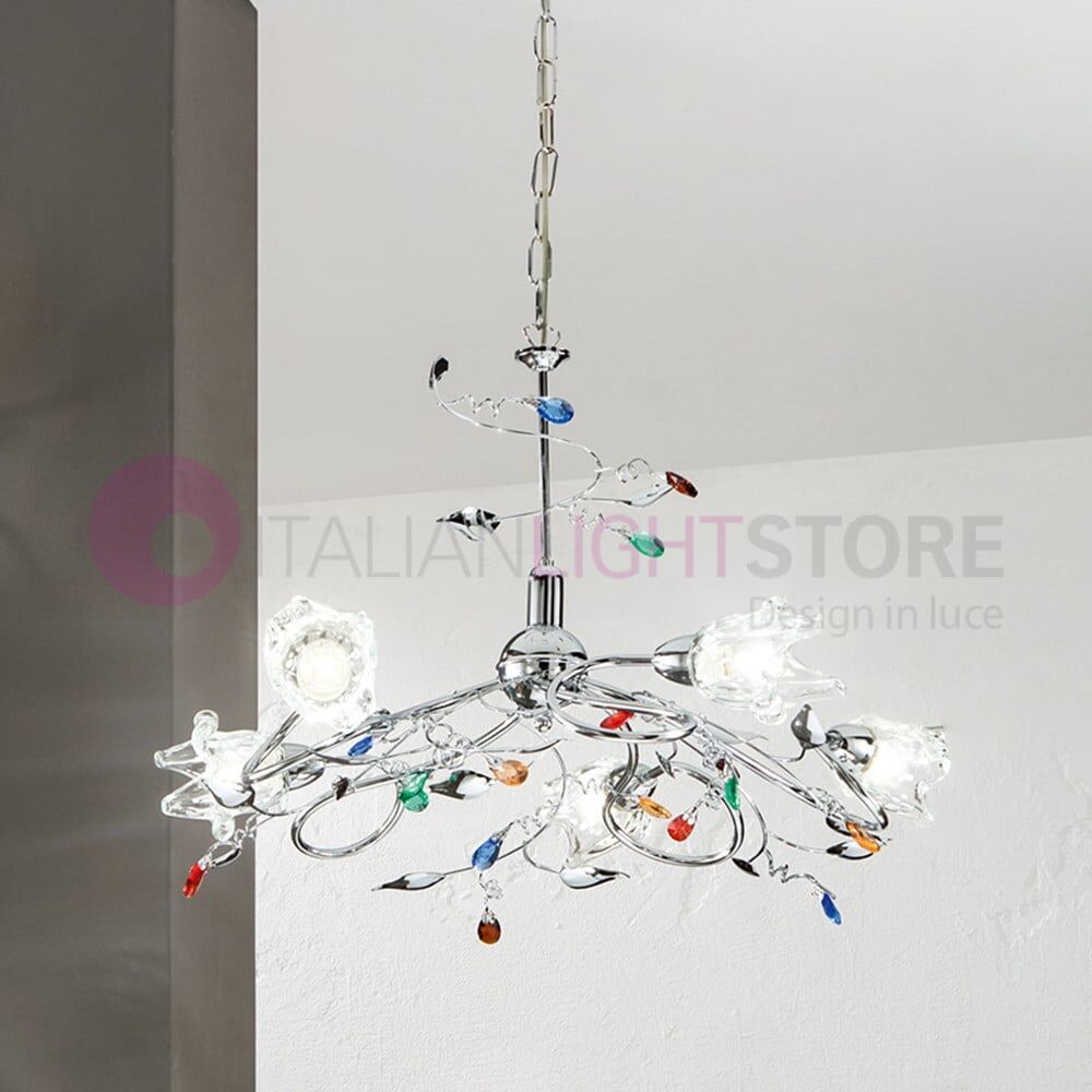 Adele Lampadario A 5 Luci Cromato Moderno