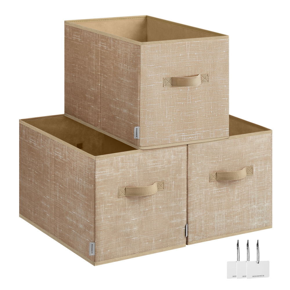 SONGMICS Aufbewahrungsbox 3er Set 50 x 30 x 30 cm sandbeige ROB450K01