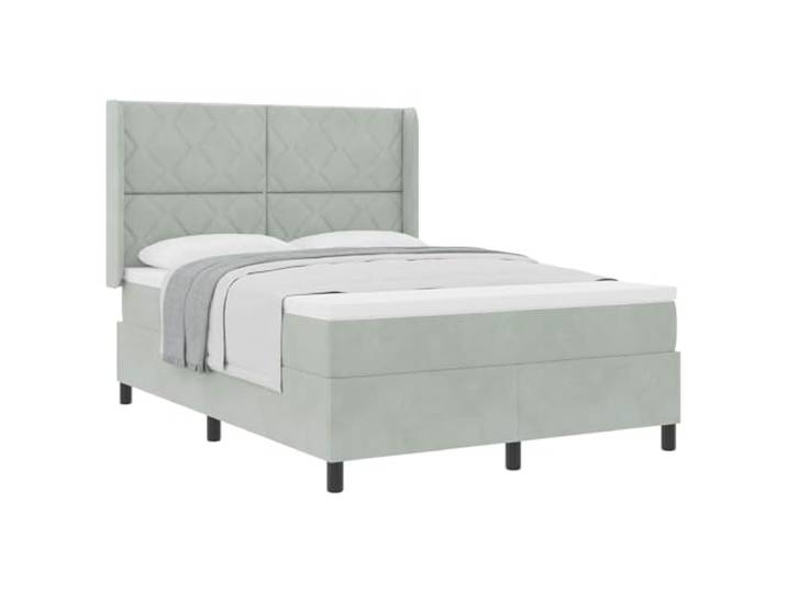 PUGYNBK Boxspringbett Hellgrau 140 x 200 cm Samt Verstellbares Kopfteil, Holzrahmen, Taschenfedern, einfache Montage