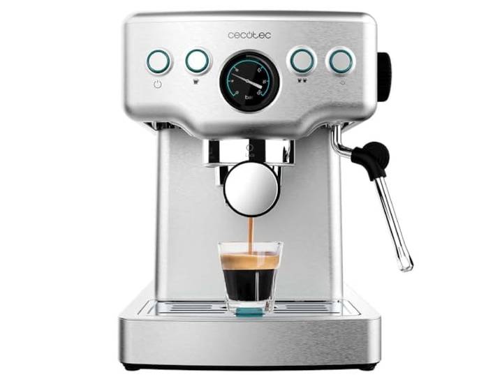 Cecotec Espressomaschine Barista Power Espresso 20 Barista Mini, 1465 W 20 Bar, Manometer und Thermoblock, Schwenkbarer Dampfauslass und Doppelauslaufarm, 1,8L Fassungsvermögen