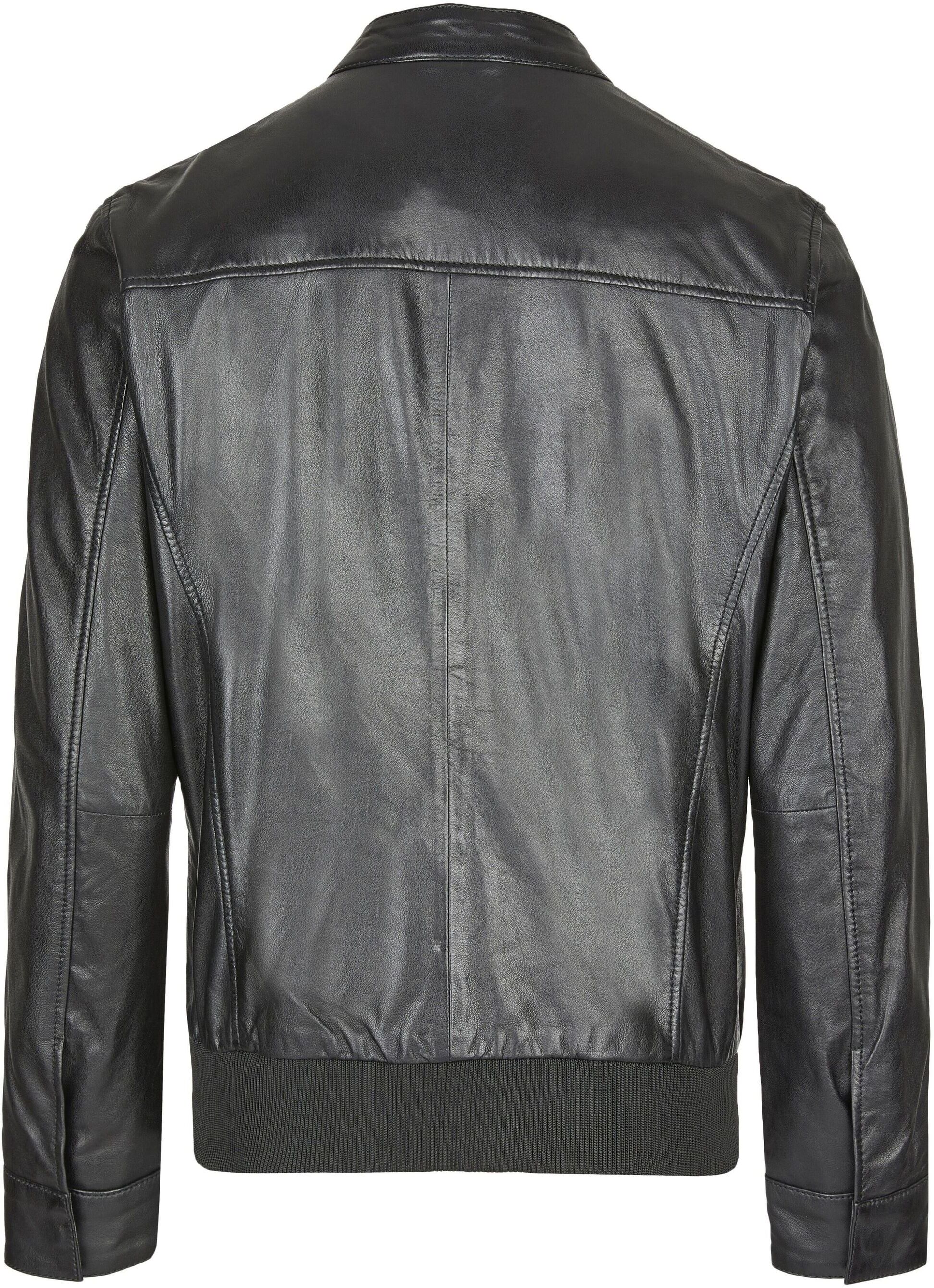 Bomberjacke BUGATTI "BUBENITO", Herren, Gr. 50, schwarz, Obermaterial: 100% Lammleder LEL. Futter: 100% Baumwolle CO. 100% Baumwolle CO., uni, regular fit, Jacken Bomberjacke, mit Riegeln und Reißverschlüssen