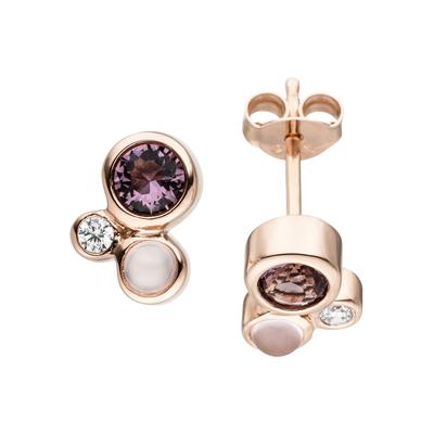 Paar Ohrstecker JOBO, rosa (roségoldfarben), Ohrringe, Damen, Silber 925 (Sterlingsilber), 925 Silber roségold vergoldet Glassteine 4 Zirkonia