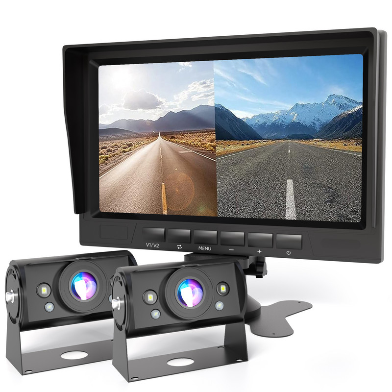 Strex SP296 Achteruitrijcamera set met 2 camera's, 7 inch scherm, 1080P en IP69 waterdicht, Zwart