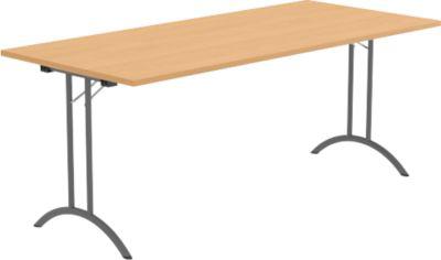 Schäfer Shop Select Klapptisch, Rechteck, Doppel-T-Fußgestell, Spezial-Klappbeschlag & Bodenausgleich, B 1800 x T 800 x H 720 mm, Buche-Dekor/anthrazit