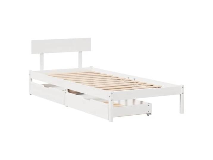KTHLBRH Weißes Bett 75x190 in aus massivem Kiefernholz Mit 2 Schubladen, Lattenrost, Rollen, Kapazität 100 kg