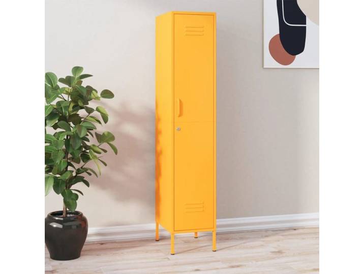 Vintage Armoire Vaisselier/Armoire Informatique - Jaune - Armoire à casiers Jaune moutarde 35x46x180cm Acier _009795937