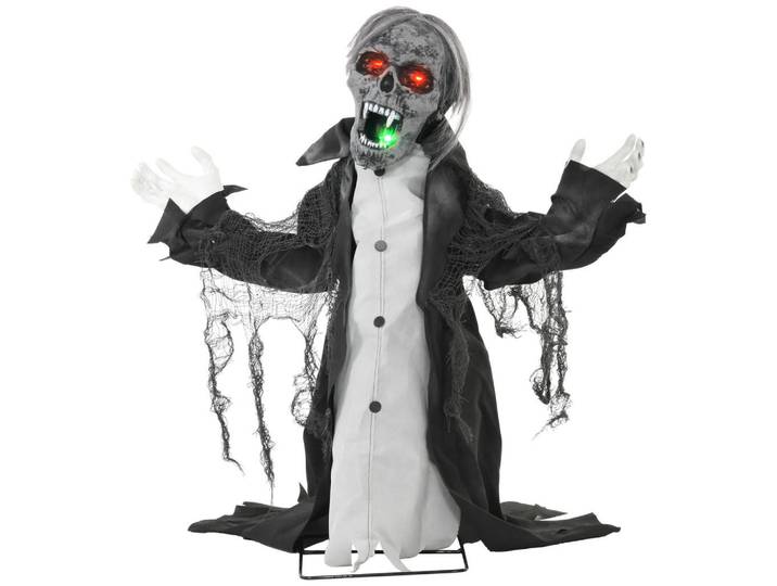 Homcom Halloween Dekoration Skelett mit Rot Leuchtende Augen, Heul-Geräusch, Grau, Kunststoff, 32x75x102 cm, Dekoration