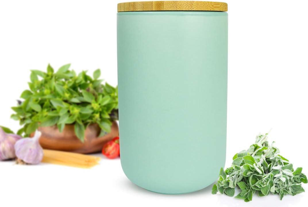 Airtight keramische voorraadpot met houten deksel, turquoise