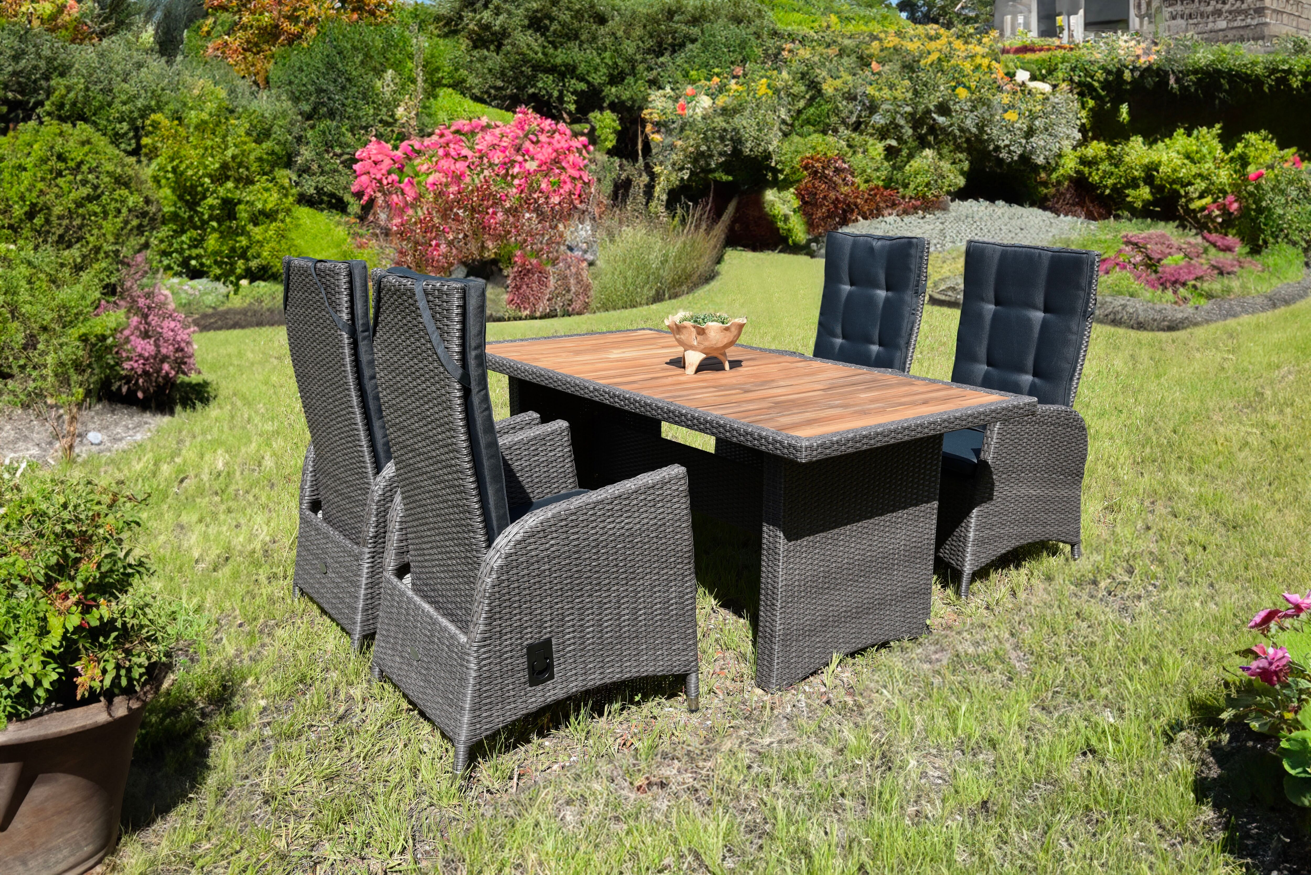 Garten-Essgruppe GARDEN PLEASURE "BRAGA weidengrau Set 05", bunt (schwarz, braun, grau), Obermaterial: 100% Polyester, Sitzmöbel-Sets, Garten-Essgruppe