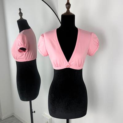 Daily Deals Depot Button Front V Neck Slim Fit Crop Tee For Women pink m