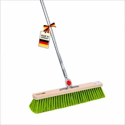 Profi Straßenbesen 40cm Breit mit 4-Loch Wechselsystem und Aluminiumstiel 145cm Lang neon-grüne Kunststoff-Borsten Besen mit Stiel