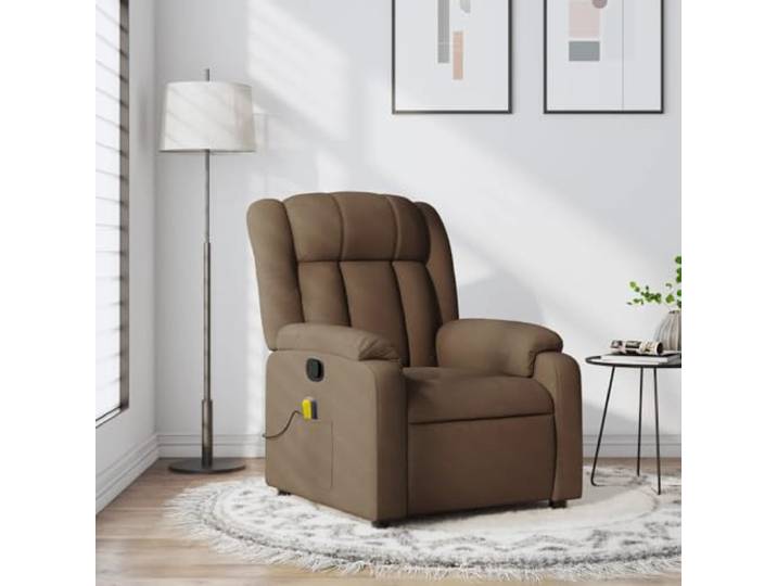 Massagesessel Braun Stoff mit Fernbedienung und 135 Grad Neigung 6 Massagepunkte,USB-Anschluss,Seitentasche,Stoff braun,Gestell aus Holz und Metall,max. 110 kg