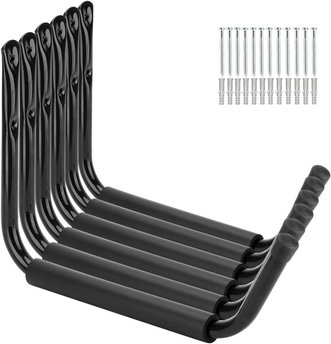 6-pack Jumbo Arm Kajakrek Wandmontage Haken, 15 inch, Zwart