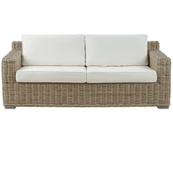 GARTENSOFA 2-Sitzer Rattan natürlich Auflagen cremeweiß Ardea