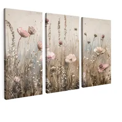 LEINWANDBILD 3er Set Blumen - Beige - Modern - Rosa 180x120 cm