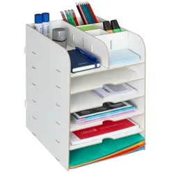 Relaxdays Schreibtisch Organizer mit Ablagefächern Weiß