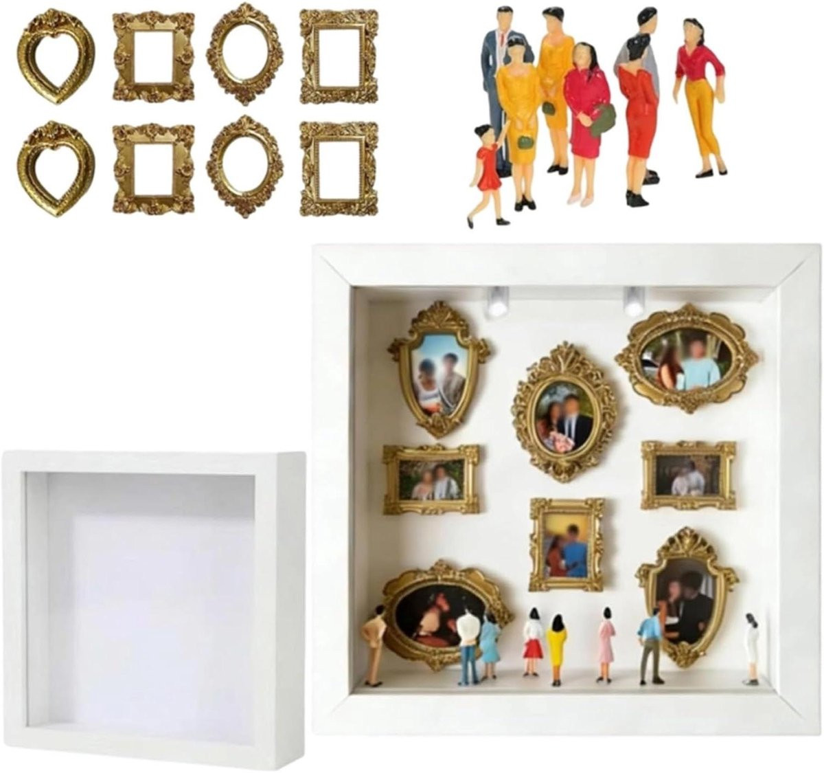 Miniatuur Museum Doos Diorama Lijst Schaduwdoos voor Herinneringen - Goud - 25 x 25 cm