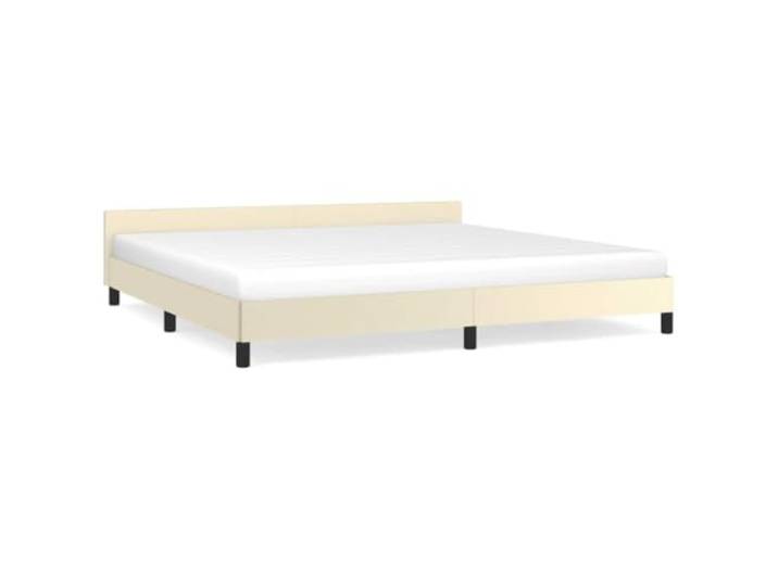 PUGYNBK Bettgestell mit Kopfteil, cremefarben, 200 x 200 cm Fleckenbeständiges Kunstleder, robuste Beine, Holzlatten, leicht zu reinigen