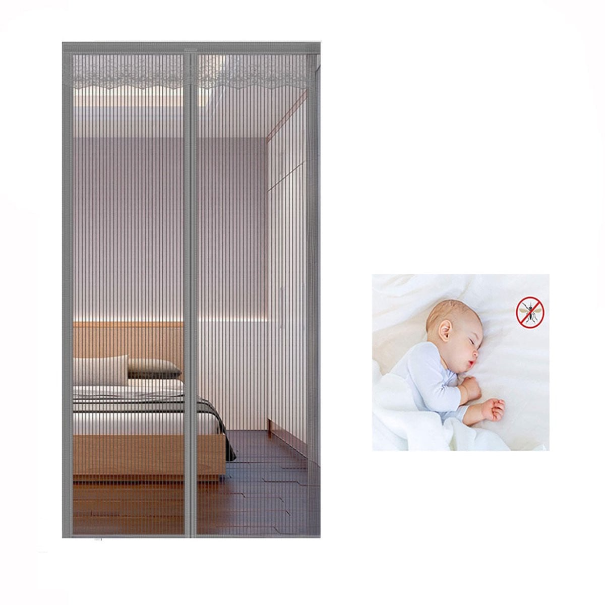 Magnetisch muggenwerend deurgordijn in grijs, 95 x 210 cm
