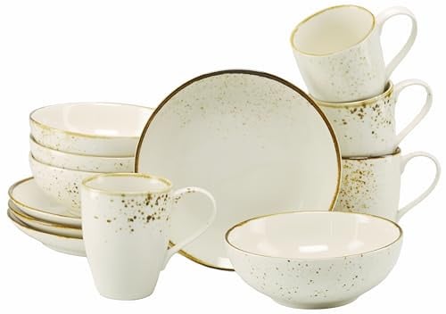 CreaTable Nature Collection 12-delig koffieservies van aardewerk, beige, voor 4 personen