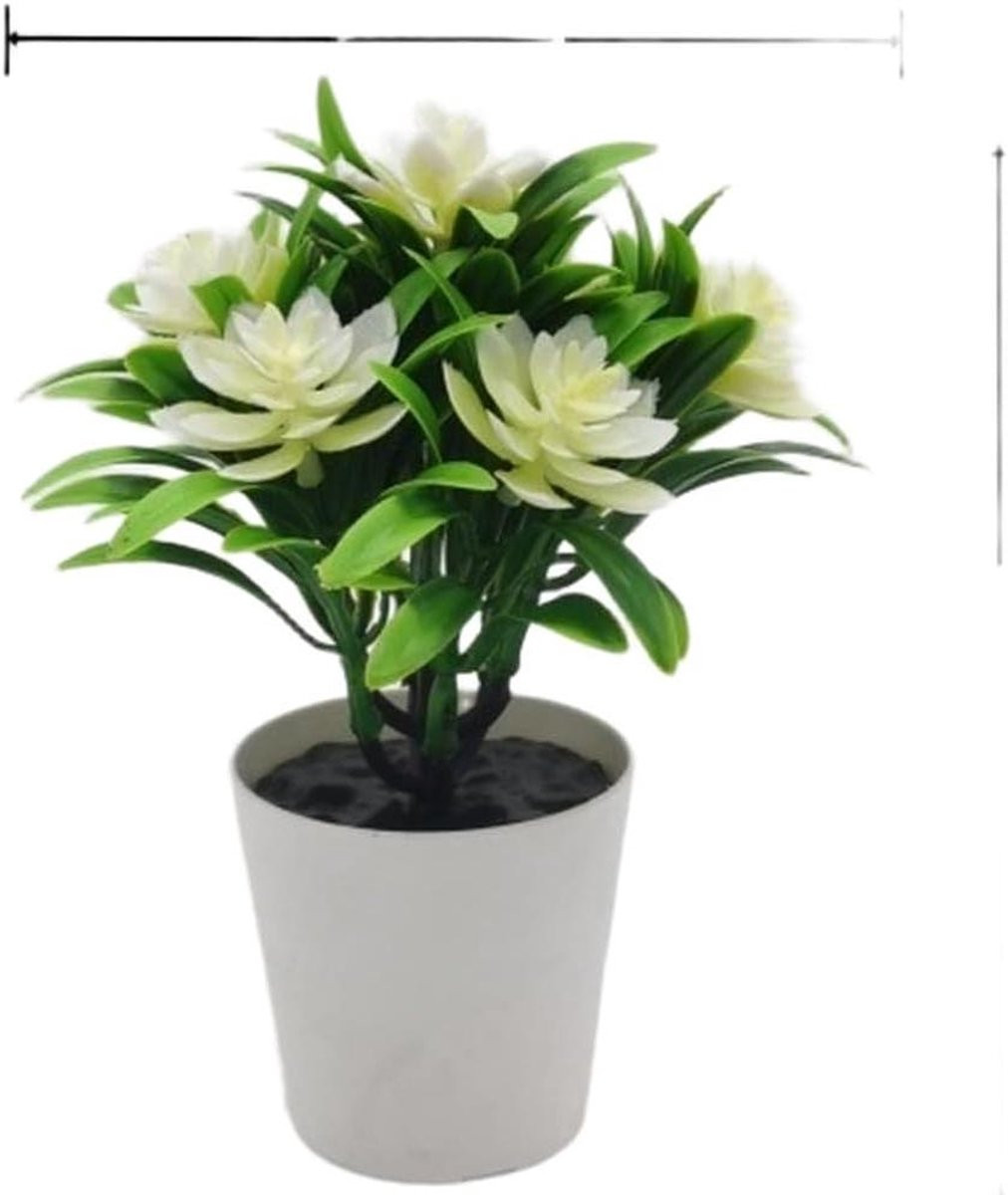 Kunstplant Bonsai met Lotus, Roos en Chrysant in Rozerood, Hoogte: 10-30 cm