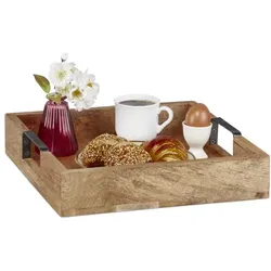 Relaxdays Tablett aus Mangoholz Hellbraun,Schwarz