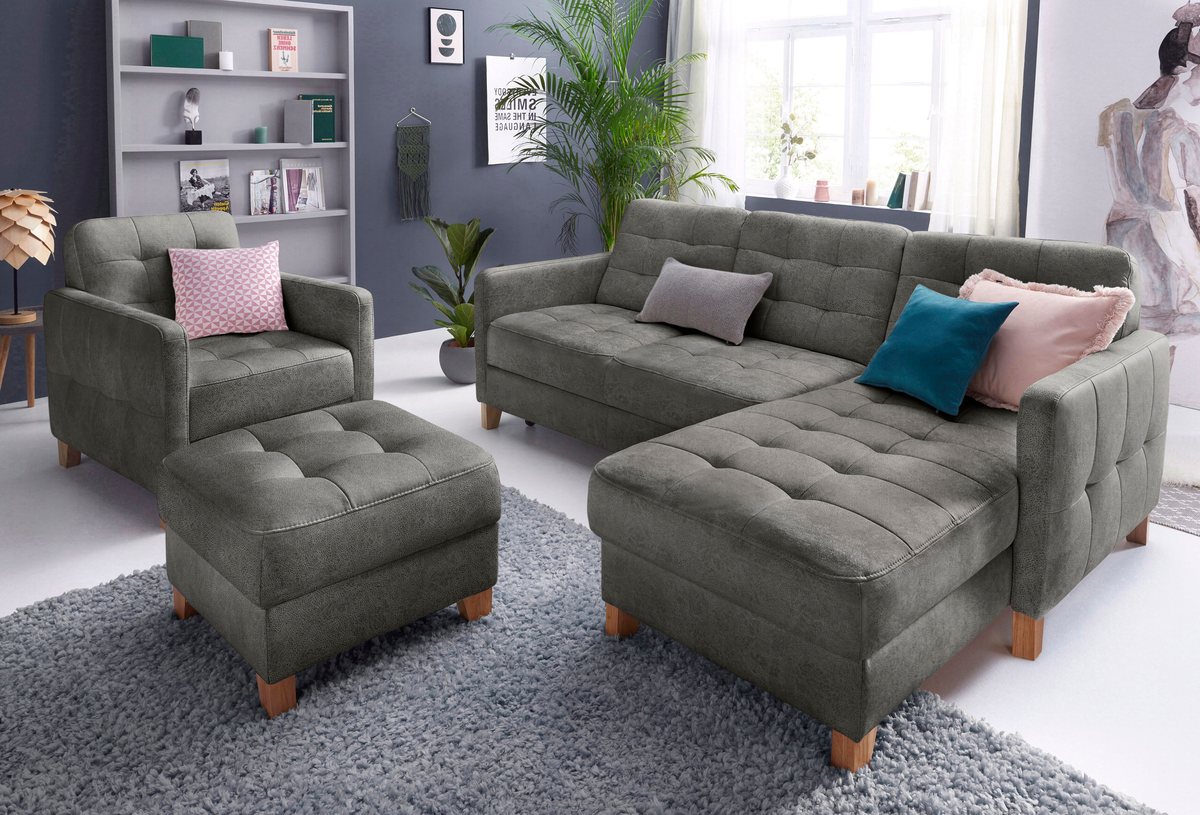 Ecksofa EXXPO - SOFA FASHION "Elio, kompakt, bequem & zeitloses Design, Breite 217cm, L-Form", grau (anthrazit), B:217cm T:157cm, Luxus-Kunstleder;NaturLEDER (echtes Rindsleder) in Sitz und Rücken. Korpus in passendem Kunstleder SOFTLUX bezogen, Sofas, Ec