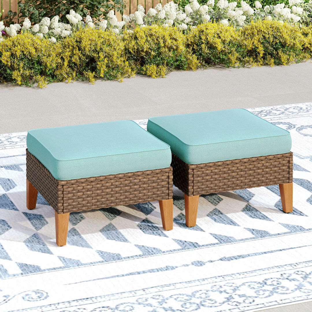 Blue Elephant Upholstered Outdoor Ottoman Blue 43.7cm H X 61cm W X 61cm D
