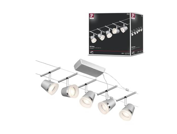 Paulmann 94459 CorDuo Seilsytem Set Cone DC max. 5x10 Watt erweiterbar Chrom matt Drahtseil Kunststoff GU5,3 Drahtseilsystem ohne Leuchtmittel
