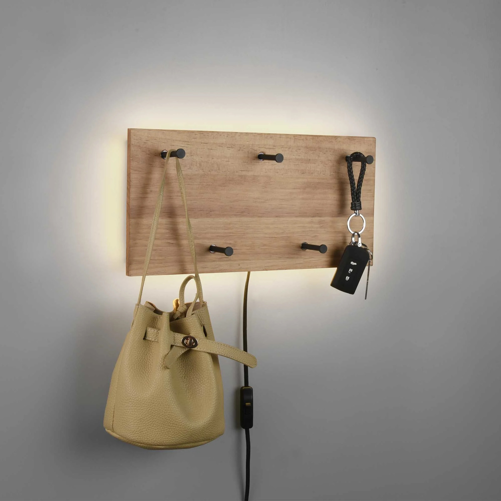 Mirrors and more Kapstok Romy LED met 5 haken, Hout, B: 40 cm, D: 20 cm