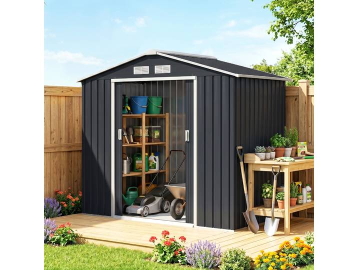 Outsunny Abri Jardin 2,7m² Porte Verrouillable Acier Gris