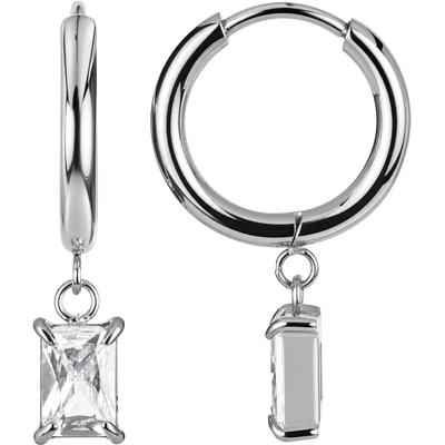 Paar Creolen JACQUES LEMANS "Baguetteschliff", silber (edelstahlfarben, kristallweiß, kristallweiß), Ohrringe, Damen, Edelstahl, mit Zirkonia (synth.)
