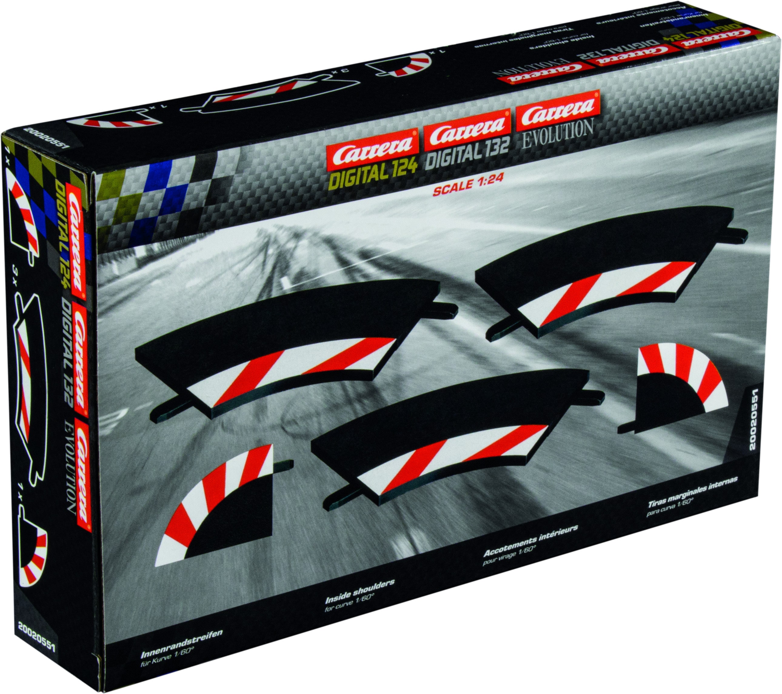 Carrera Digital 124 Innenrandstreifen für Kurve 1/60° (3), Endstücke (2)