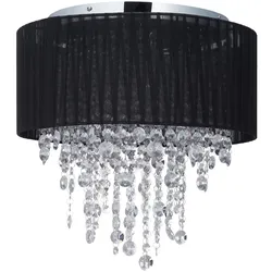 Relaxdays Deckenlampe Kristall, Lampenschirm aus Organza, G9-Fassung, 5-flammige Deckenleuchte, 39x40cm, schwarz/silber