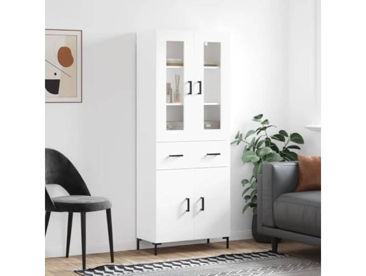 RJPLMFV Sideboard, hoch, weiß, 69,5 x 34 x 180 cm, aus Holz Füße aus Metall, großer Stauraum, Wandbefestigung inklusive, schmaler Schrank