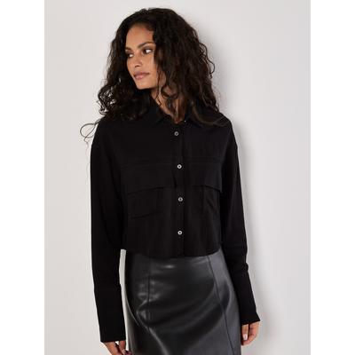 Klassische Bluse APRICOT "Cropped Shirt", Damen, Gr. M (38), schwarz, Obermaterial: 100% Viskose CV., uni, Hemden Bluse, aus weichem Twill