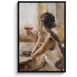 POSTER MIT RAHMEN Ölgemälde - Frau - Wein Bilderleiste 80x120 cm