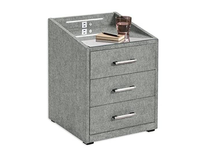 Stella Trading Moon Nachttisch Boxspringbett, Brego Grau - Funktionaler Nachtschrank mit USB-Anschluss und LED-Beleuchtung - 47 x 61 x 46 cm (B/H/T)