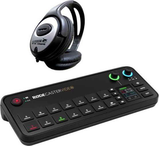 Rode Rodecaster Video Produktions-Konsole mit Kopfhörer