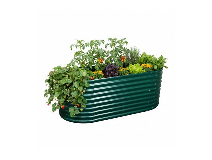 Relaxdays Hochbeet Grün Metall halbrund, Oval, 160x80x80 cm, Gartenzubehör, Hochbeet
