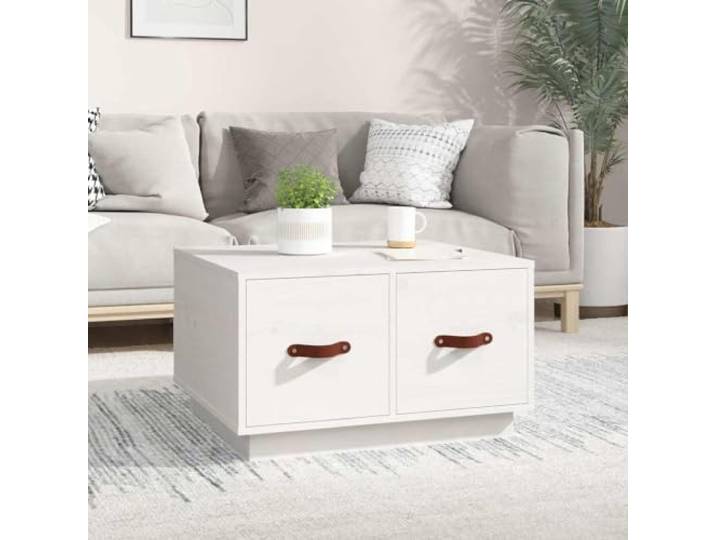 HEFZGDB Couchtisch Weiß 60x53x35 cm Massivholz Kiefer mit 2 Schubladen Stauraum Wohnzimmertisch Sofatisch Holz Tischplatte