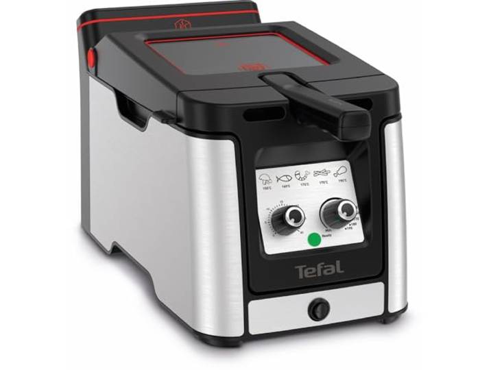 Tefal Clear Duo Fritteuse, frittieren mit weniger Rauch/Gerüchen, Kapazität 1,2 Kg, Thermostat, Timer, großes Sichtfenster ohne Beschlagen, spülmaschinenfest, schwarz, Edelstahl, Friteuse FR600D