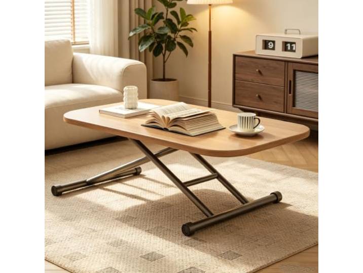 Höhenverstellbarer rollbarer Couchtisch,vielseitig,verstärkt und standfest Couchtisch verdickte Platten&verstärkte Halter mit hoher Tragkraft,abgerundete Kanten verhindern Stöße(Natural,31.5x18.9 )