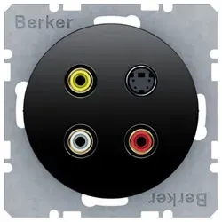 Berker 3 x Cinch/S-Video Steckdose (schwarz glänzend)