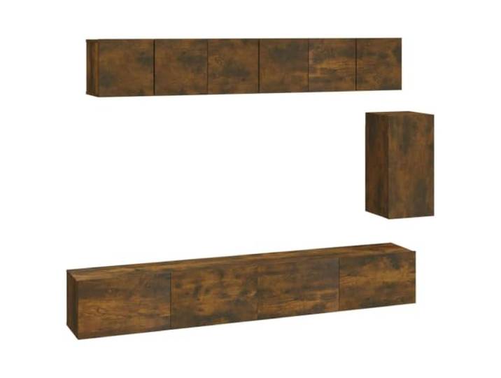 KUPTYERFG 6-TLG TV-Schrank Set Wandmontage Lowboard Räuchereiche Modulares Hängeschrank Ensemble für Wohnzimmer und Schlafzimmer mit viel Stauraum für Mediengeräte.