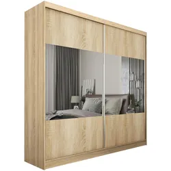 KLEIDERSCHRANK mit Spiegel-Schiebetüren und Aluminium-Leisten - CELI - 200 cm Sonoma