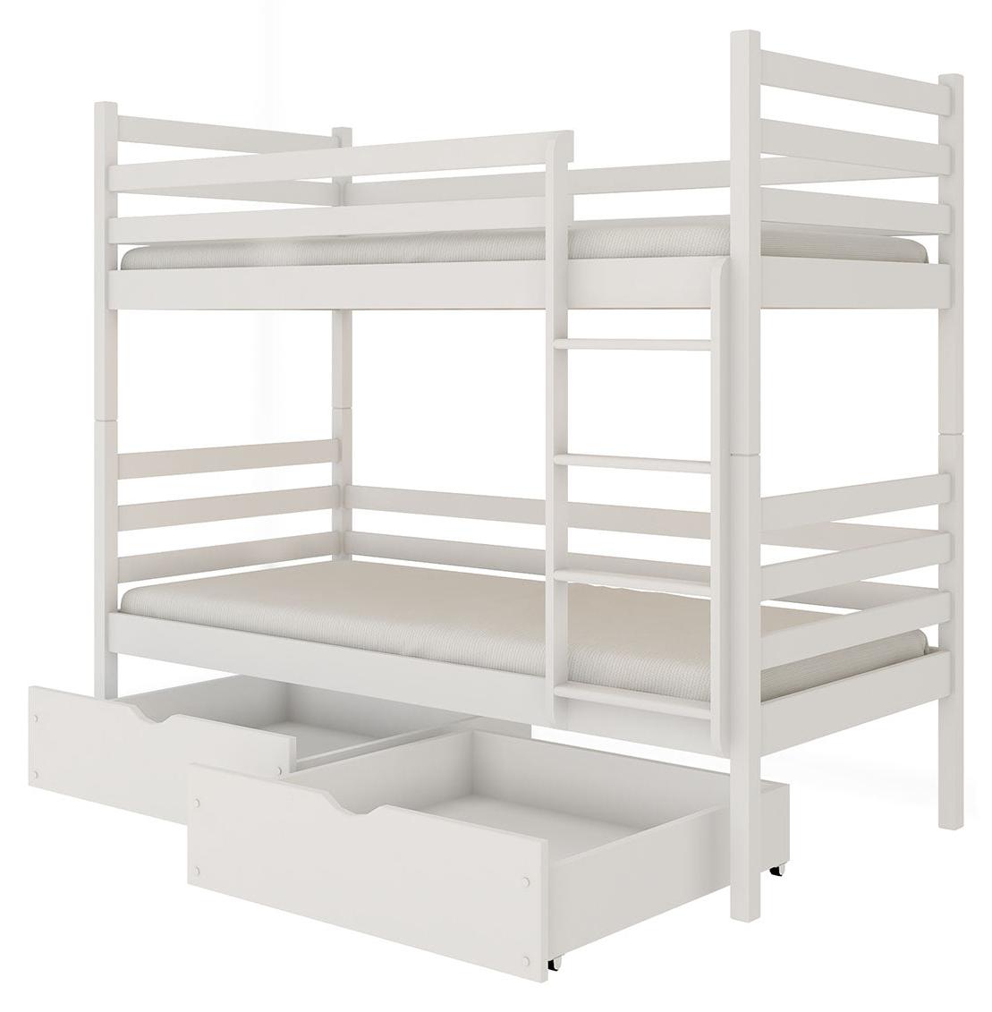 Etagenbett 90x200 inkl. Lattenrost und Schubladen Léo Weiß