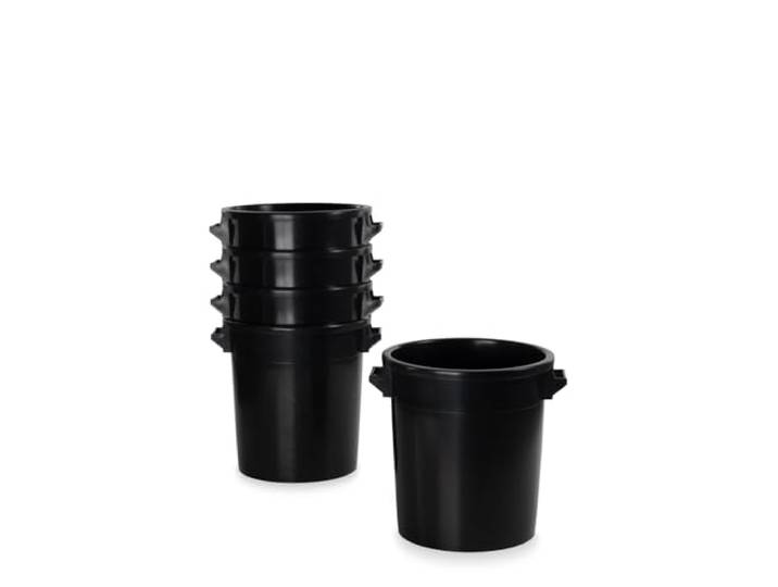 35 Liter Kunststofftonne mit Griffen + Deckel, stapelbar, Stabiler Eimer, Plastiktonne, Rundbehälter, Universaltonne, Allzweckeimer, Vorratstonne, Futtertonne, Mülltonne, 5X schwarz