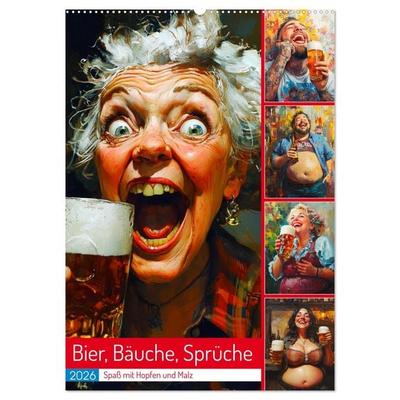 Bier, Bäuche, Sprüche. Spaß mit Hopfen und Malz (Wandkalender 2026 DIN A2 hoch), CALVENDO Monatskalender